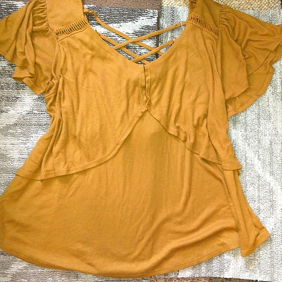 NWOT Women's MASSINI Ribbed Criss-cross Back Dressy Short Sleeve Top XL - Picture 11 of 13